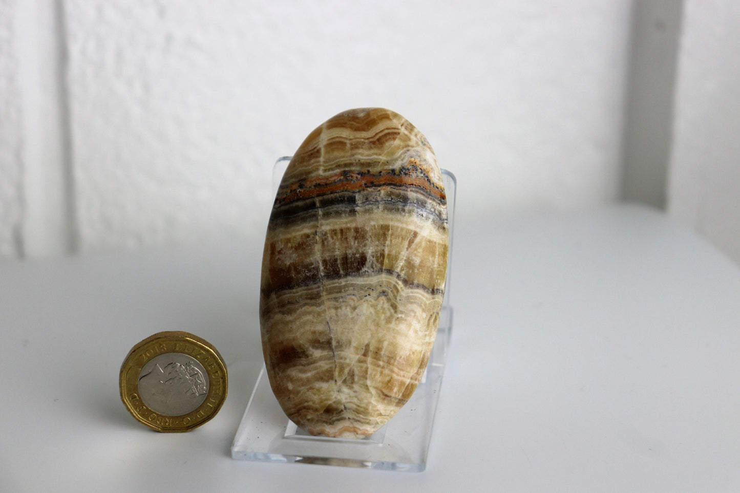 7) Bumble Bee Calcite Crystal Palm Stone - New Find