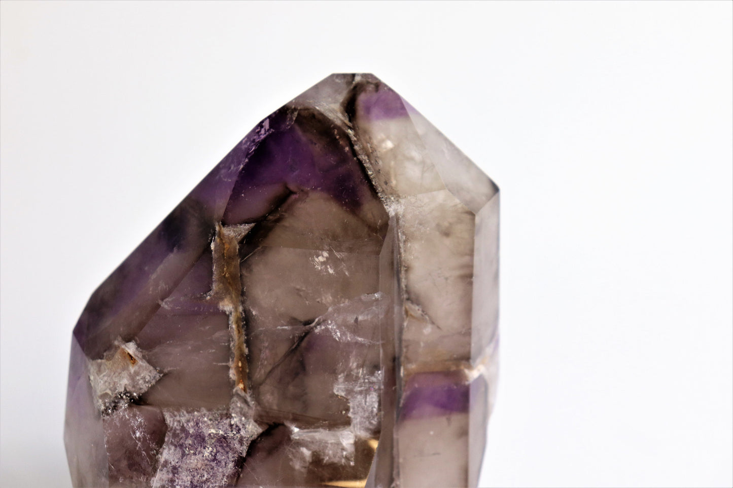 3) Fine Amethyst In Smoky Quartz Large Polished Point