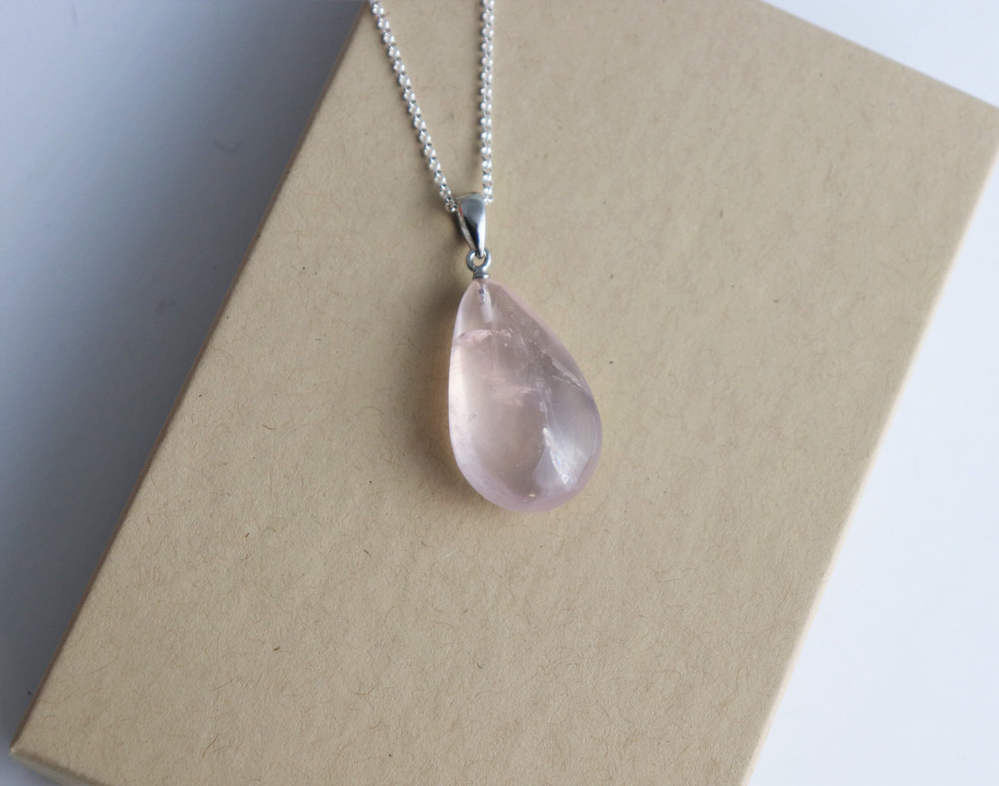 rose quartz crystal drop necklace