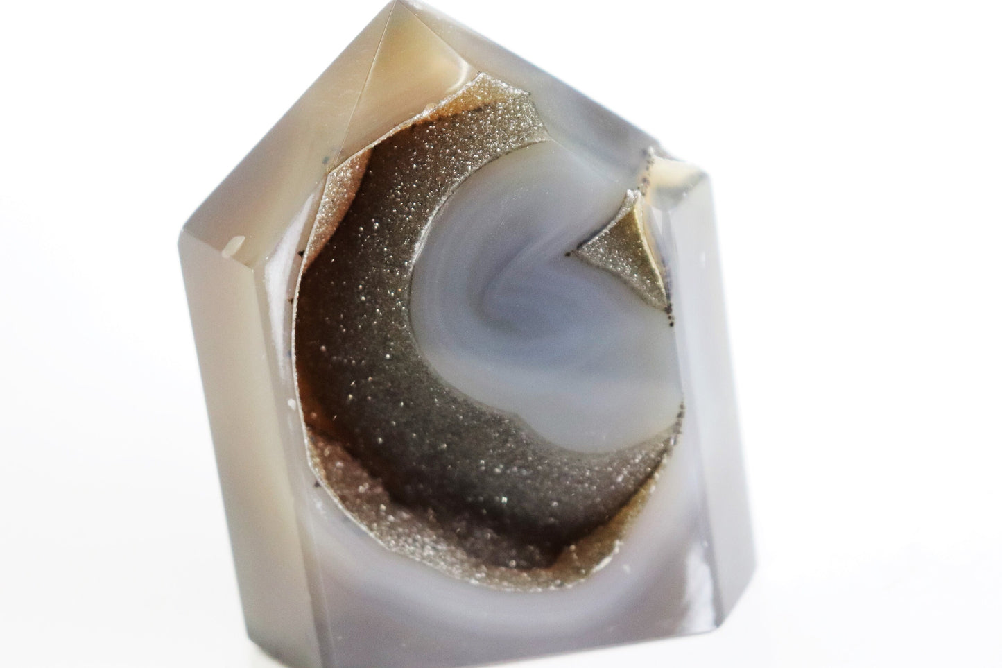 2) Black Agate Polished Crystal Point