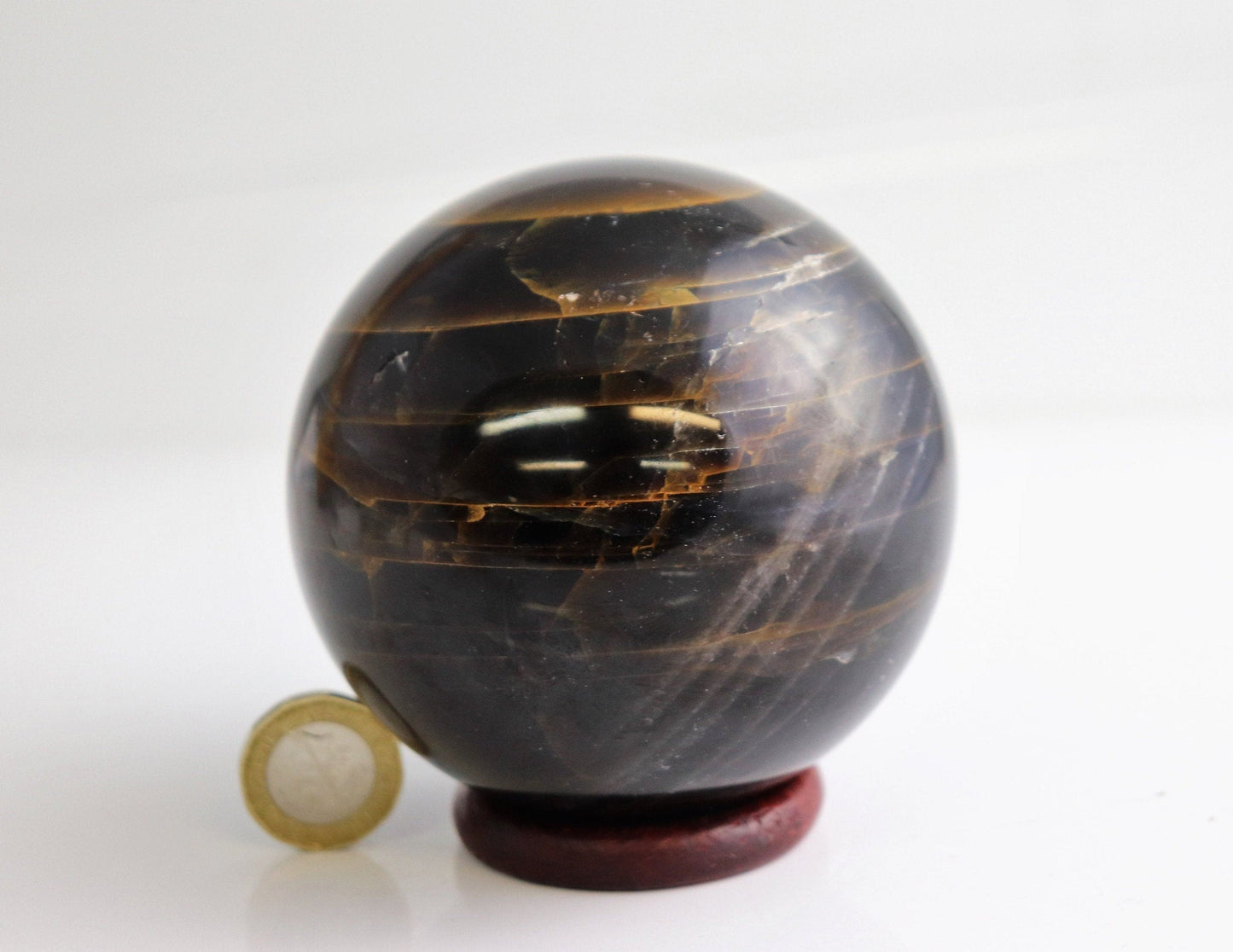 22) Black Morion Smoky Quartz + Golden Healer Crystal Sphere Ball Home Decor Gift