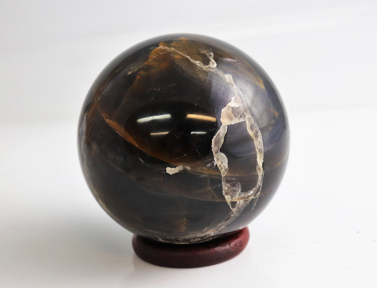 22) Black Morion Smoky Quartz + Golden Healer Crystal Sphere Ball Home Decor Gift