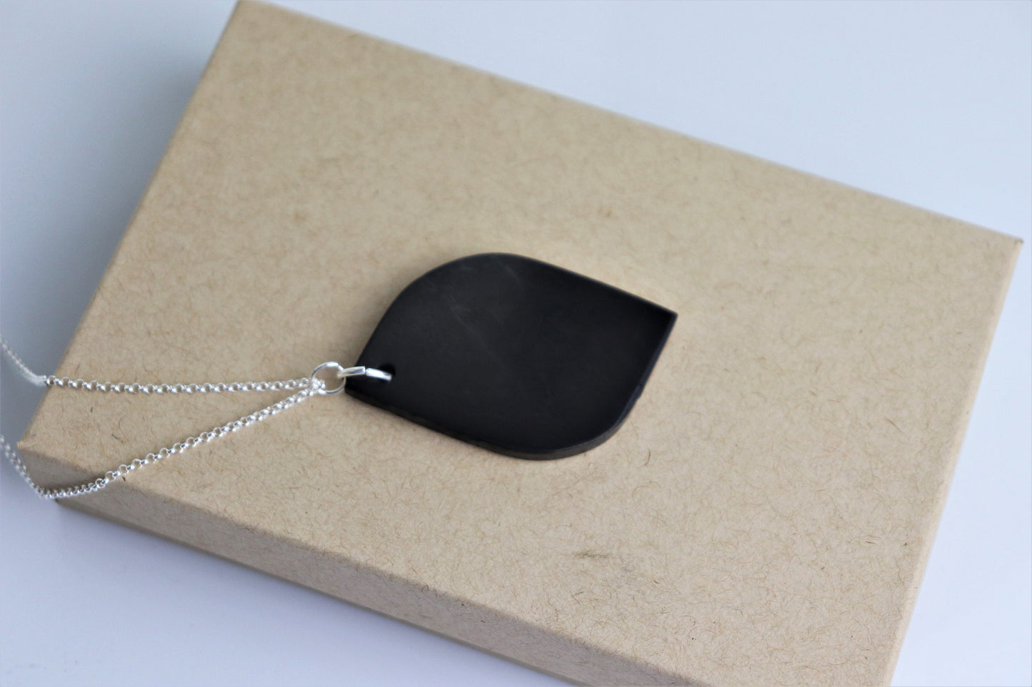 282) Shungite Leaf Crystal Necklace Pendant - 925 Silver Chain