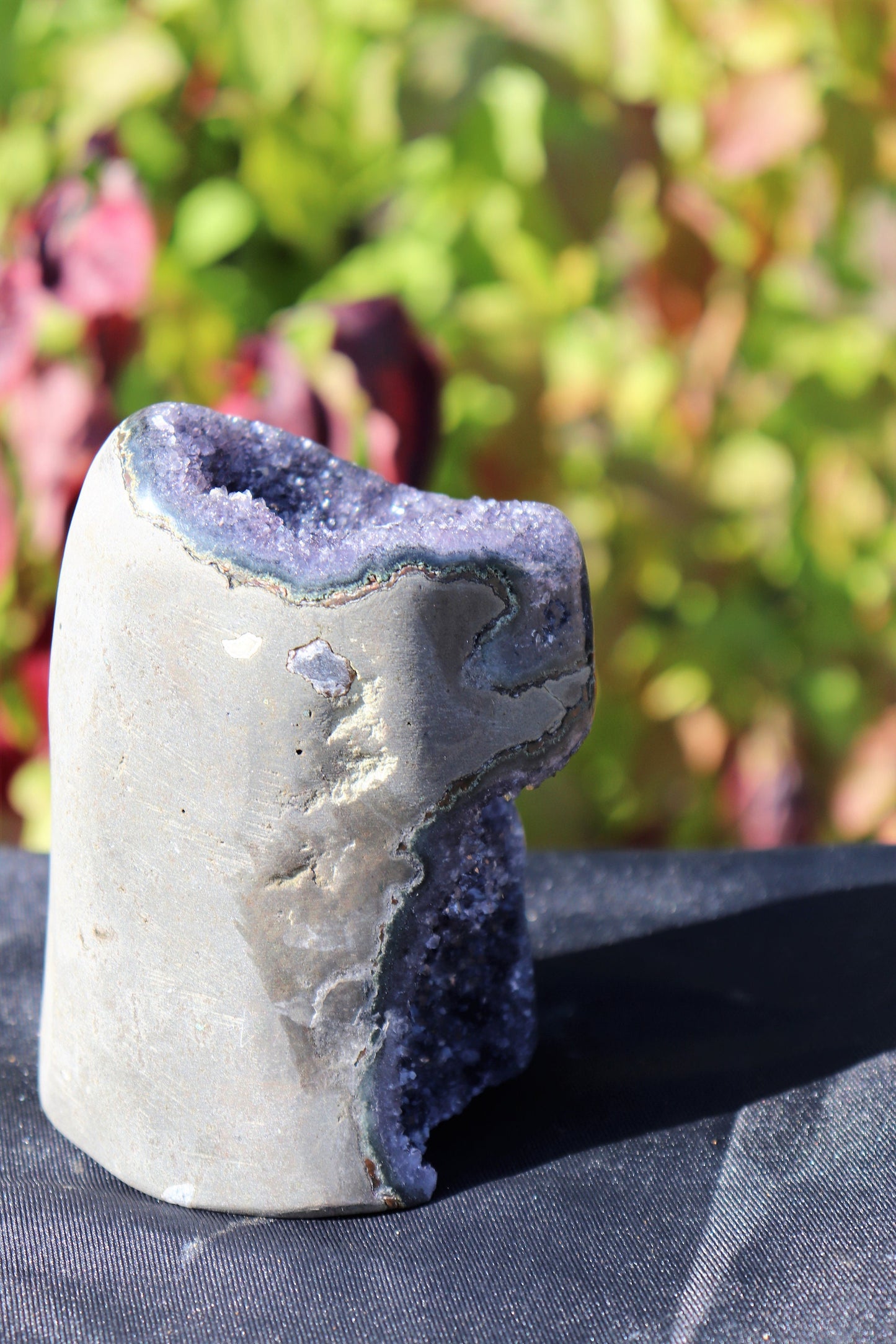 AMu78) Black Amethyst Crystal Geode Purple Free Standing Quartz Great Gift