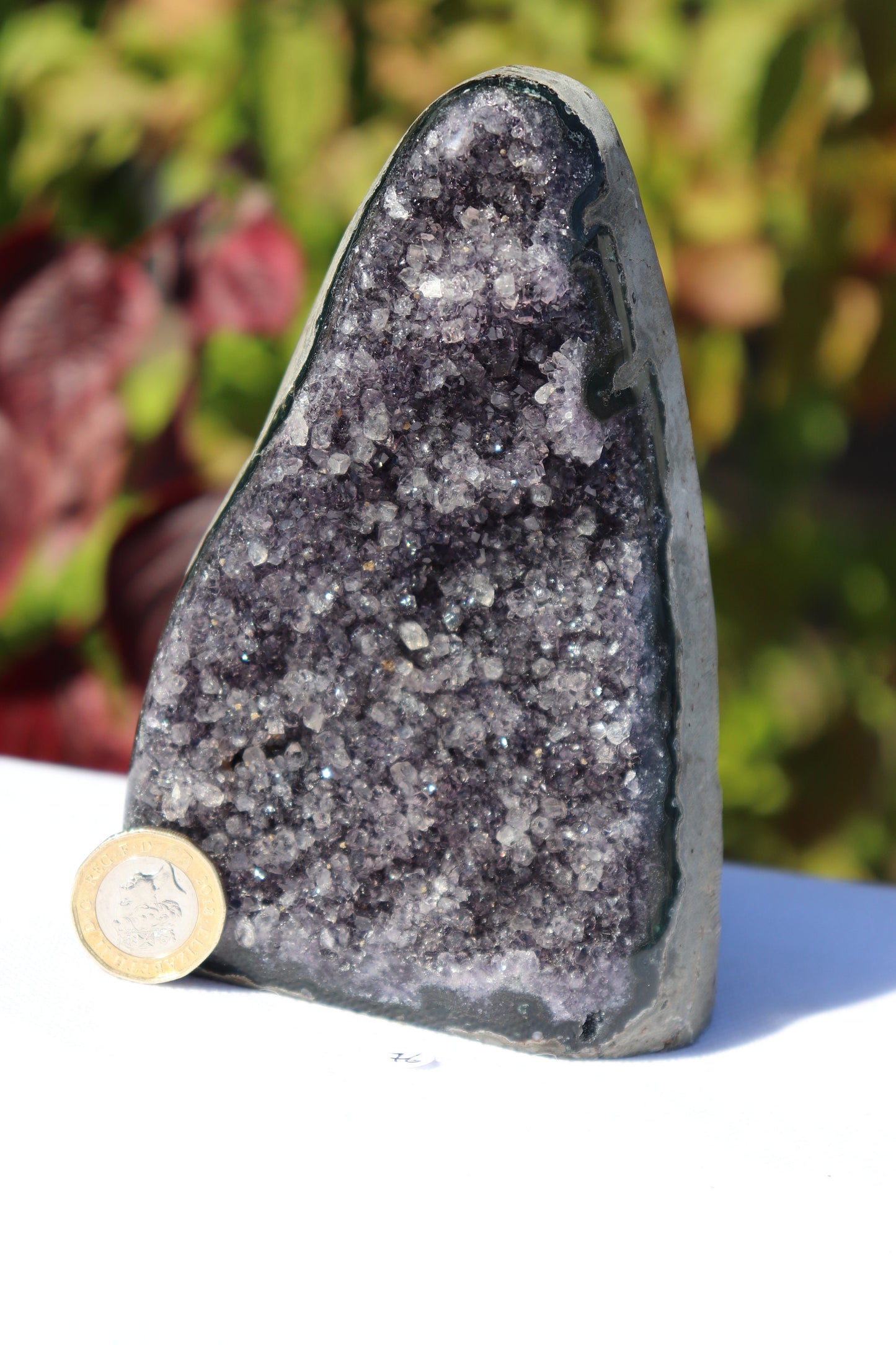 AMu76) Black Amethyst Crystal Geode Purple Free Standing Quartz Great Gift