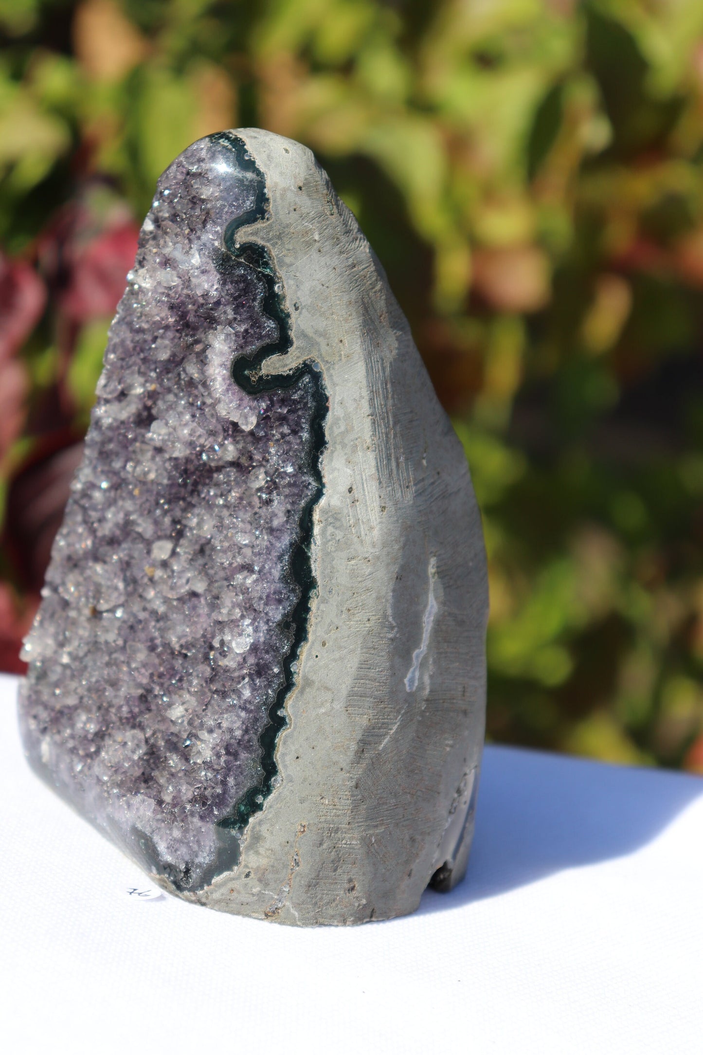 AMu76) Black Amethyst Crystal Geode Purple Free Standing Quartz Great Gift