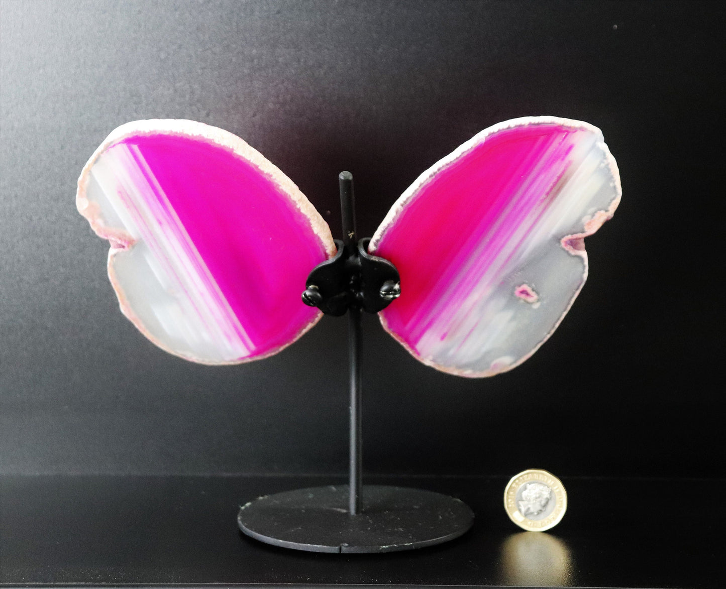 1) Large Agate Crystal Slice Butterfly Pink