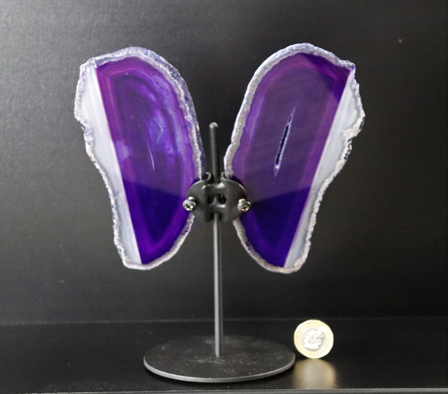 4) Large Agate Crystal Slice Butterfly Purple