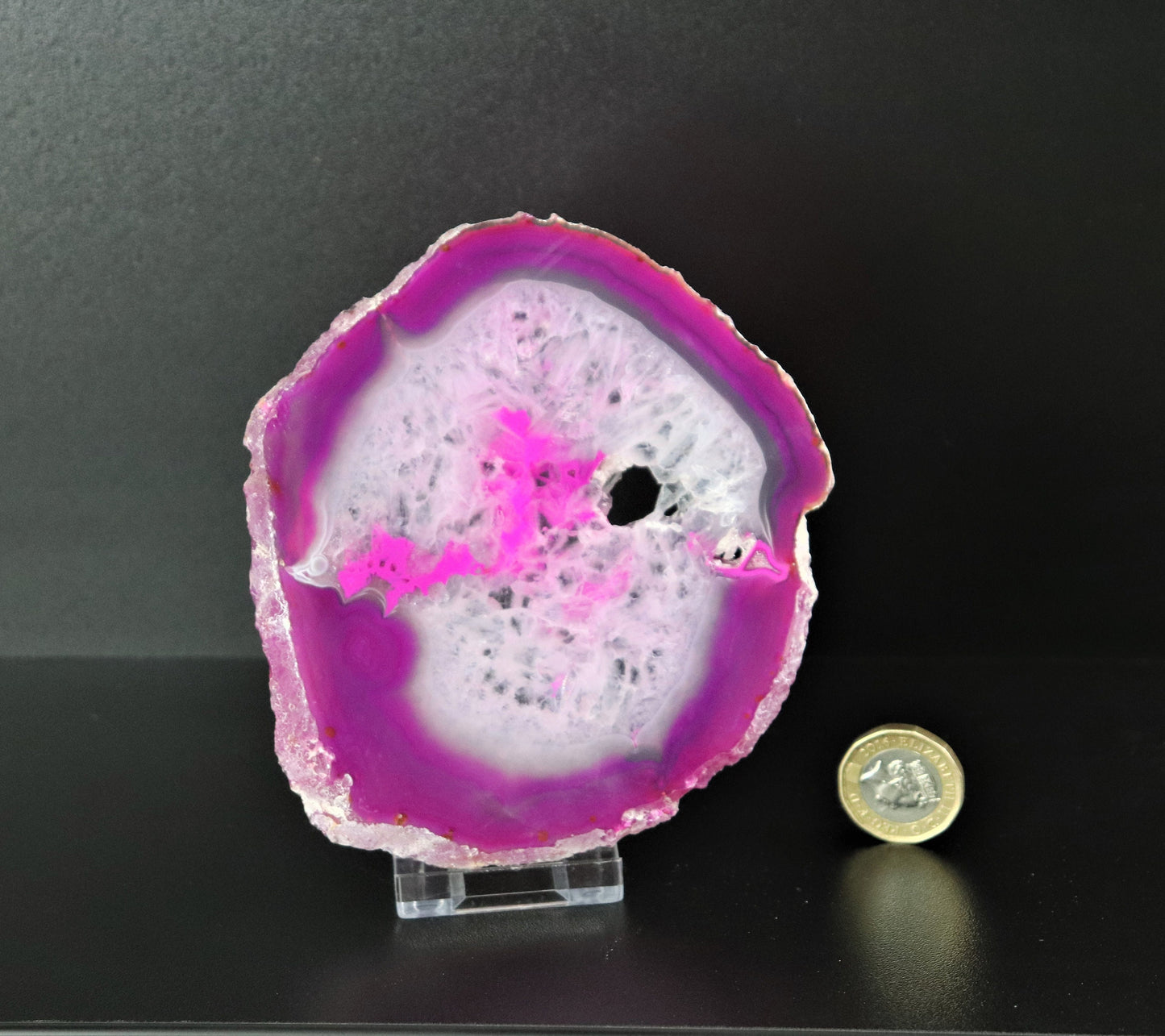 large pink agate crystal slice