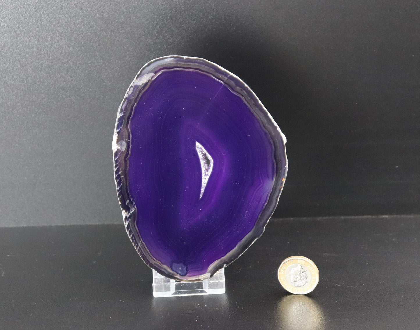large purple agate crystal slice