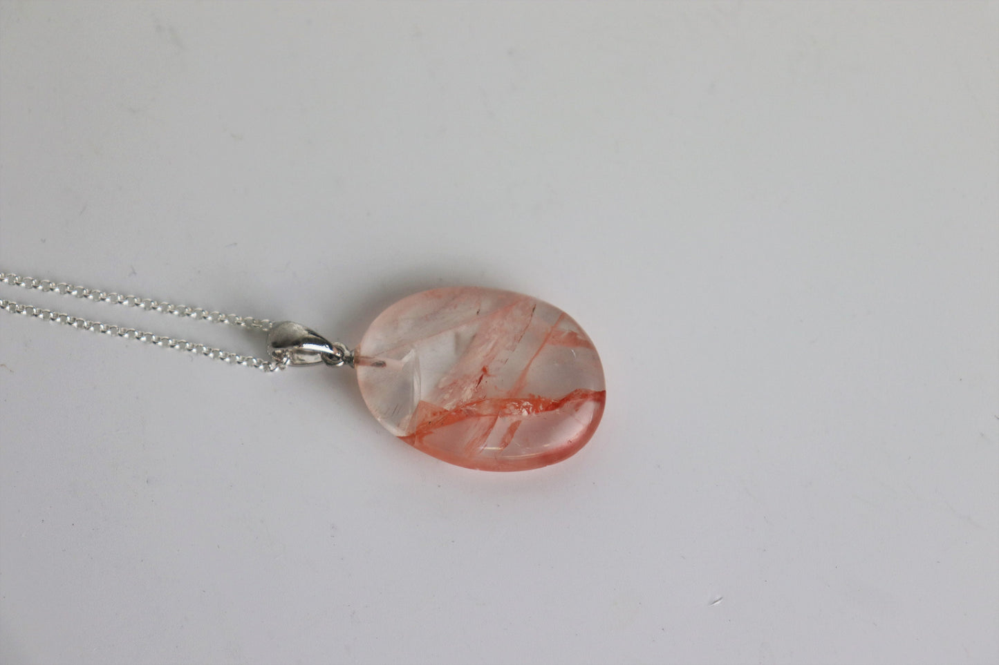 259) Hematoid Quartz Crystal Necklace Pendant + Silver Chain