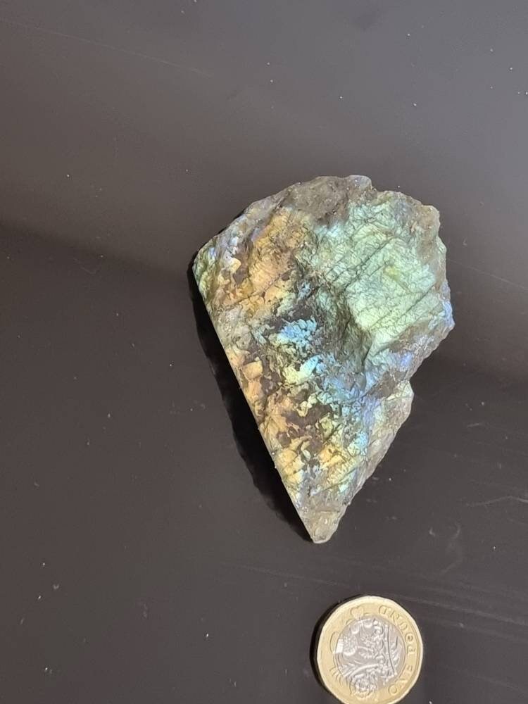 48LH) Labradorite Crystal Half Polished Slice