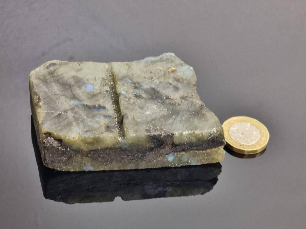 1LH) Labradorite Crystal Half Polished Slice