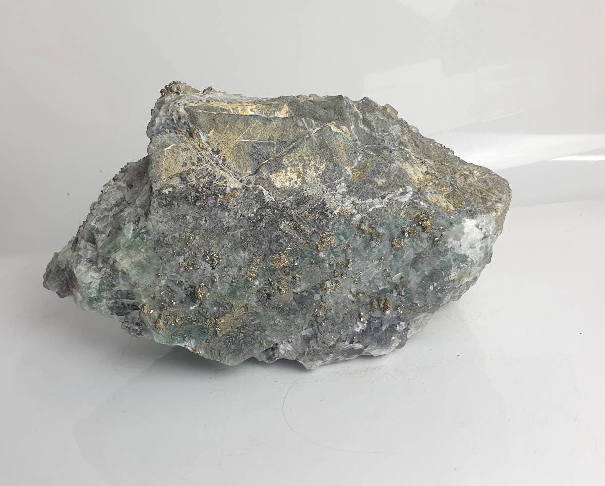 16) Large Fluorite Crystal + Pyrite Morocco