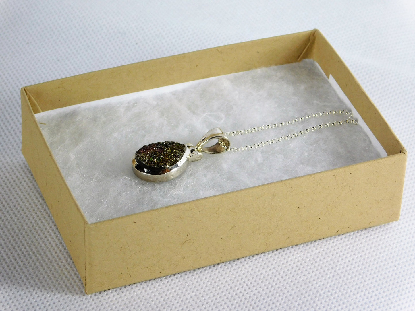 83e) Pyrite Fools Gold Crystal 925 Pendant + Silver Chain / Crystal Necklace Gift