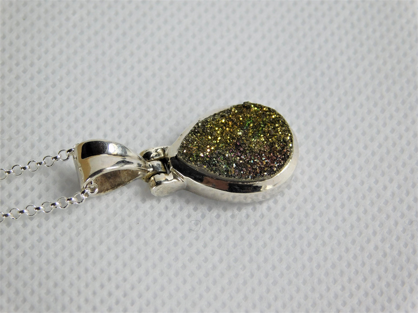 83e) Pyrite Fools Gold Crystal 925 Pendant + Silver Chain / Crystal Necklace Gift