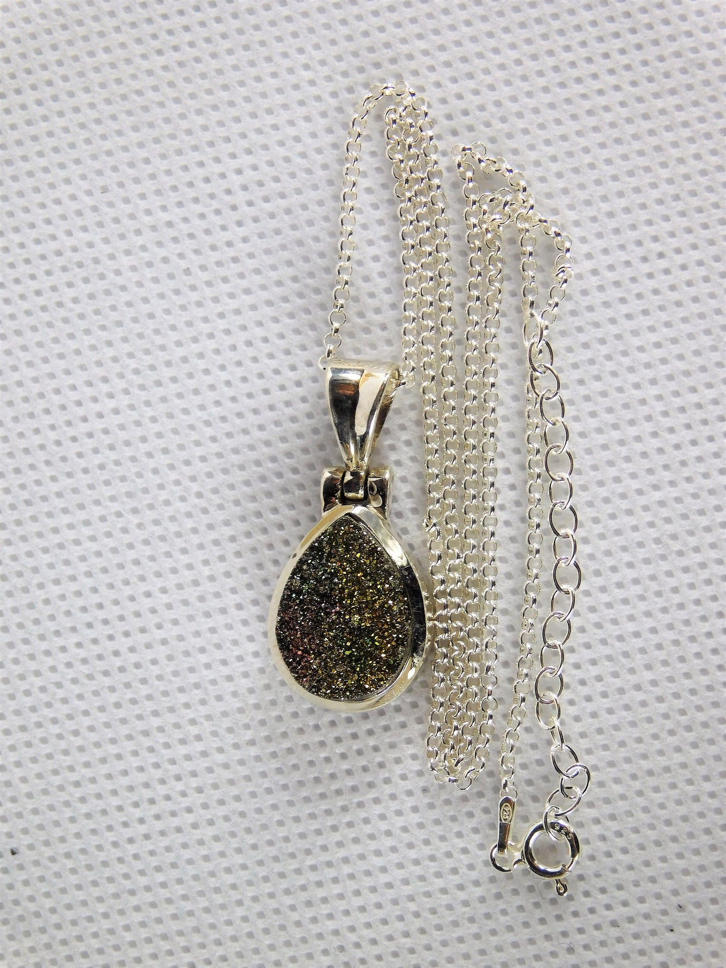 83e) Pyrite Fools Gold Crystal 925 Pendant + Silver Chain / Crystal Necklace Gift