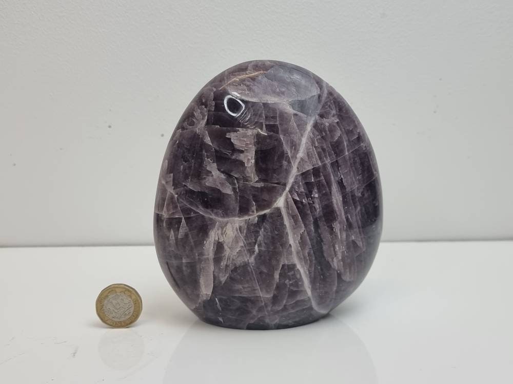 A beautiful large freestanding Anhydrite crystal. Handcrafted and polished by artisans in Madagascar.