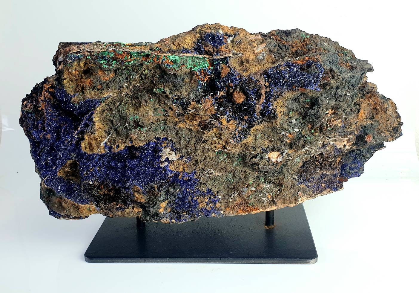 Very Large Azurite & Malachite Crystal On Custom Stand