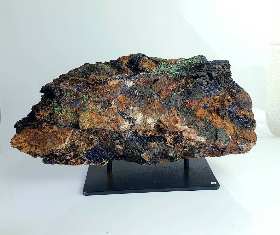 6) Very Large Azurite & Malachite Crystal On Custom Stand