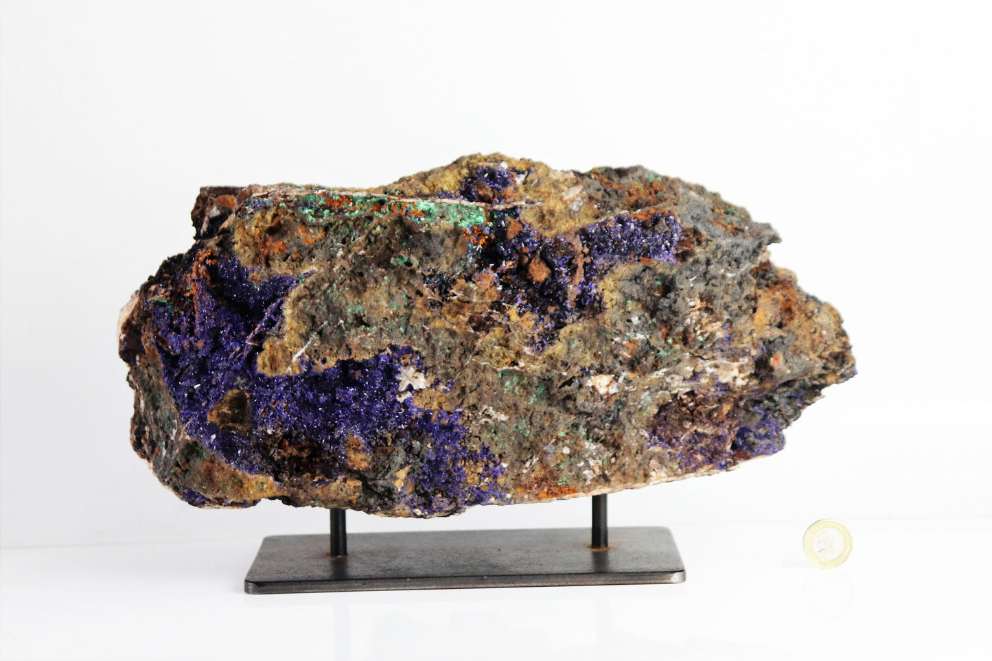 6) Very Large Azurite & Malachite Crystal On Custom Stand