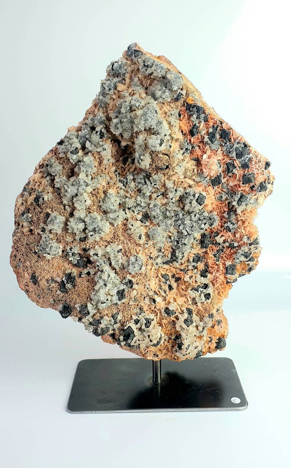 1) Large Baryte & Galena Crystal On Custom Stand