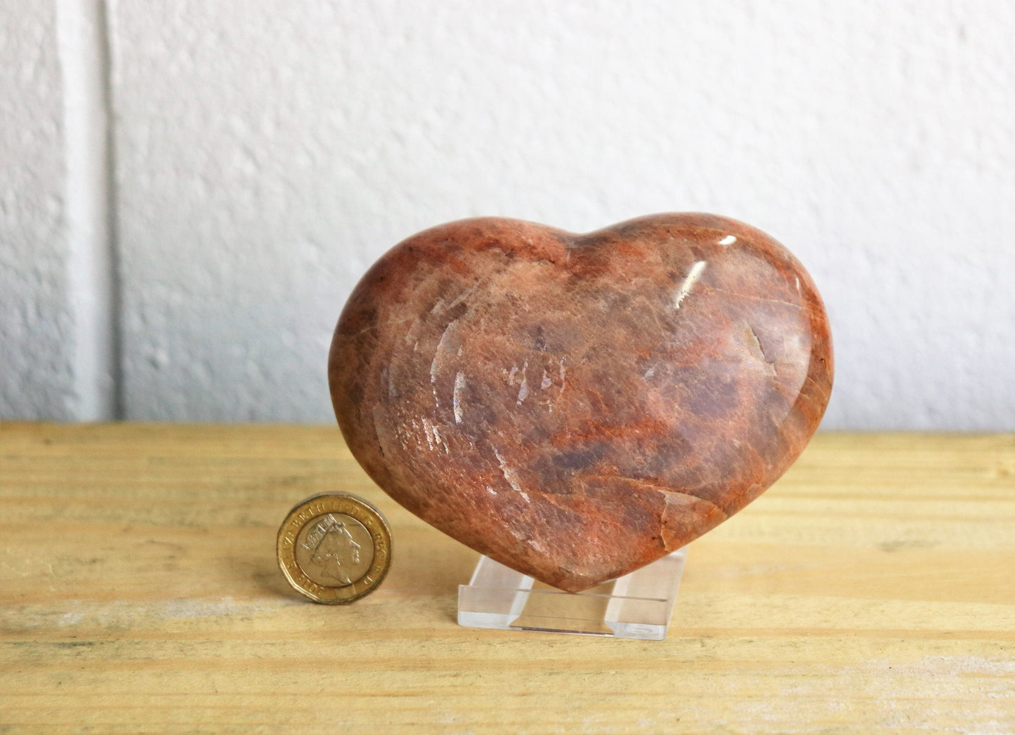 large crystal heart peach moonstone