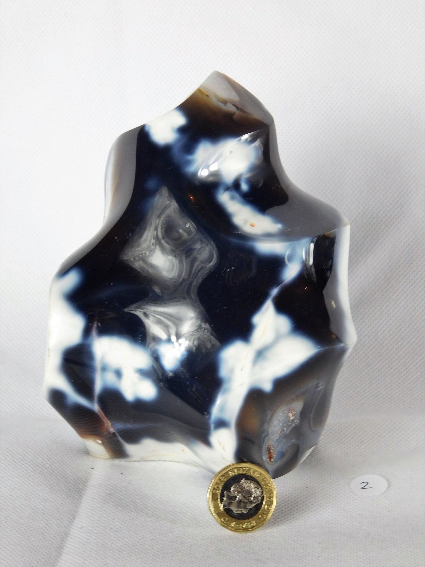 2) Large Natural Blue & White Agate Crystal Flame Orca Agate