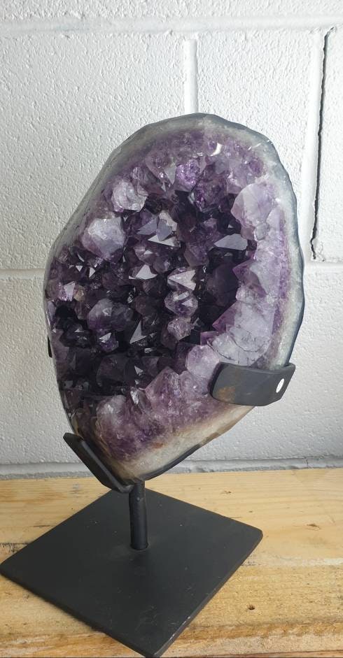 5) Large Amethyst Crystal Geode on Custom Stand