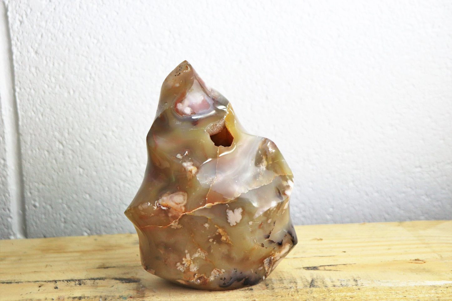 3) Large Sakura Agate Crystal Polished Freeform