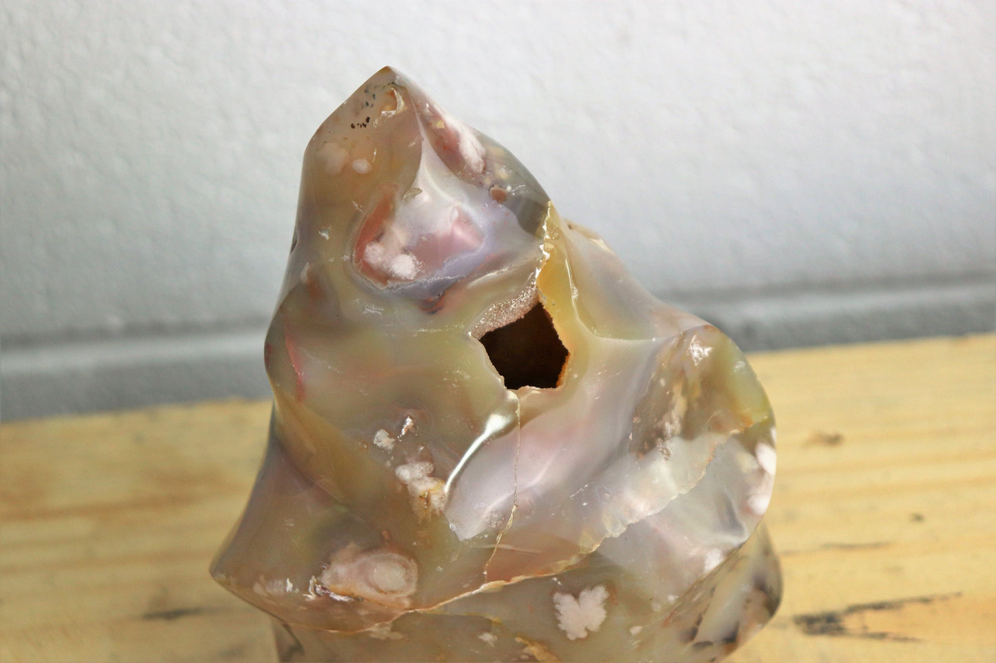 3) Large Sakura Agate Crystal Polished Freeform