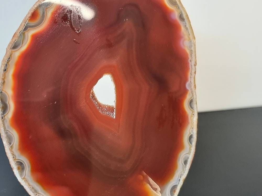 ASD19) Large Agate Crystal Slice Red / Orange
