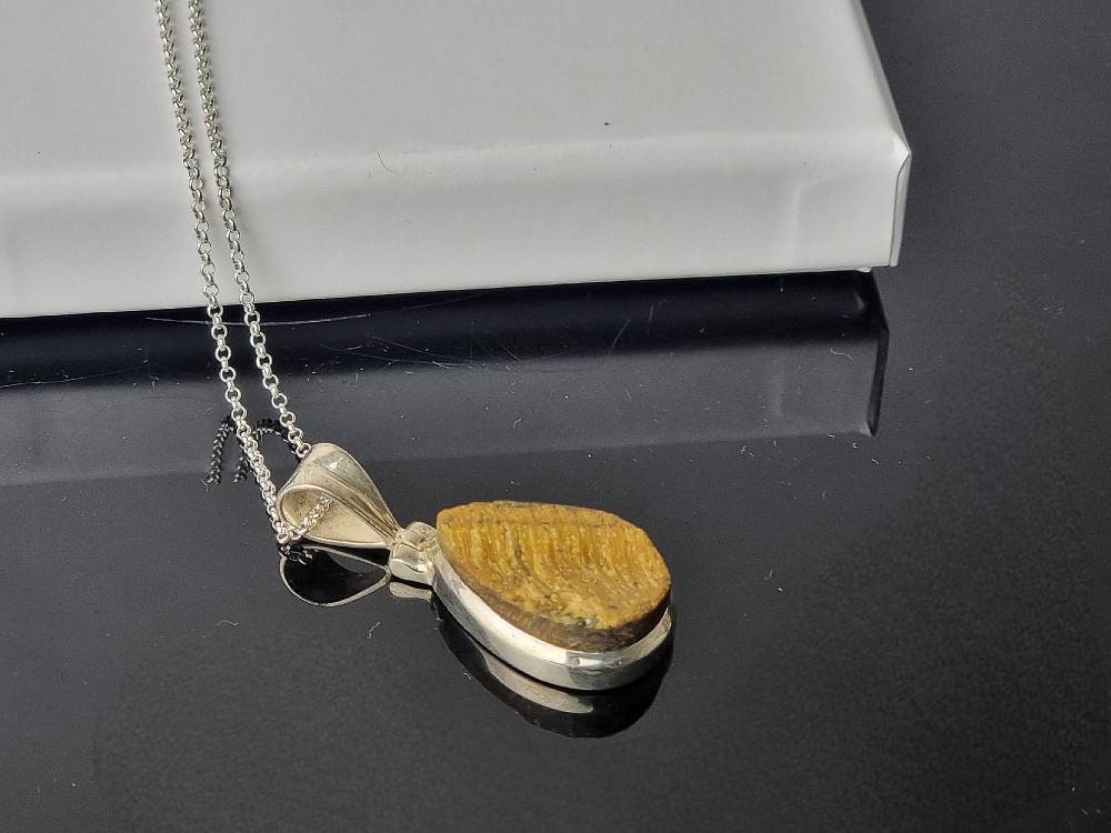 174) Tigers Eye Raw Crystal Necklace 925 Silver