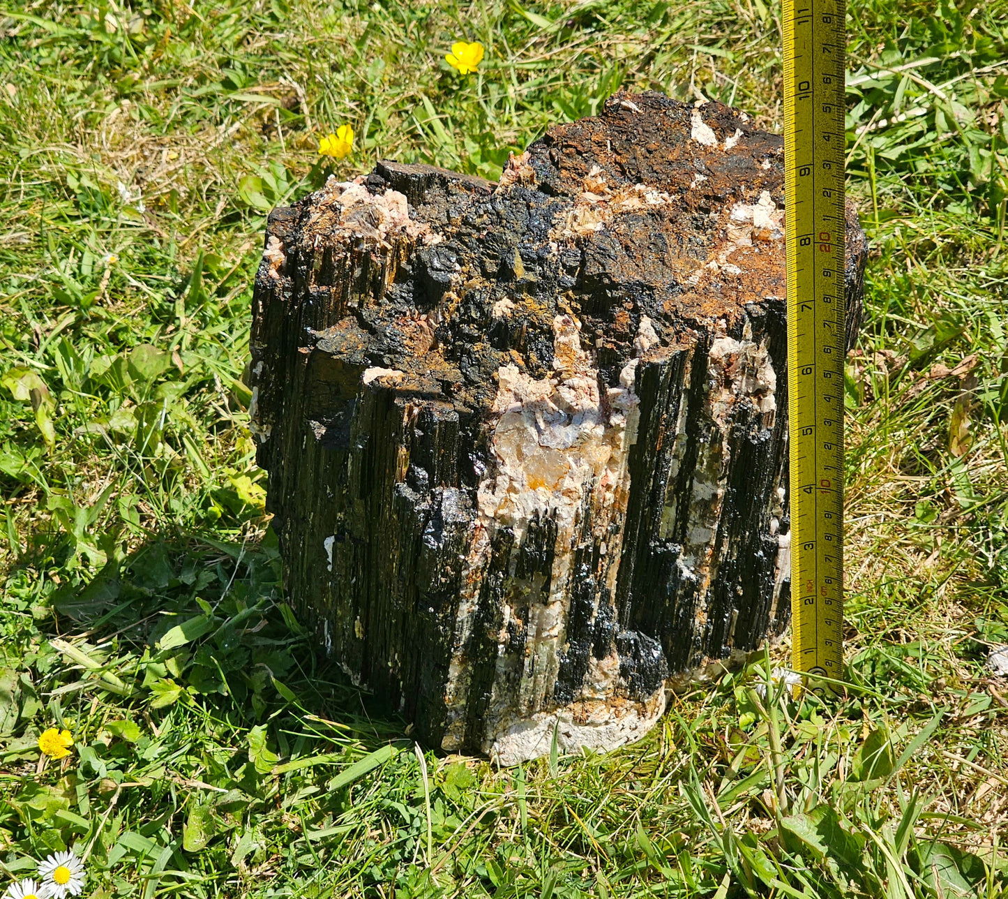 large black tourmaline crystal with mica