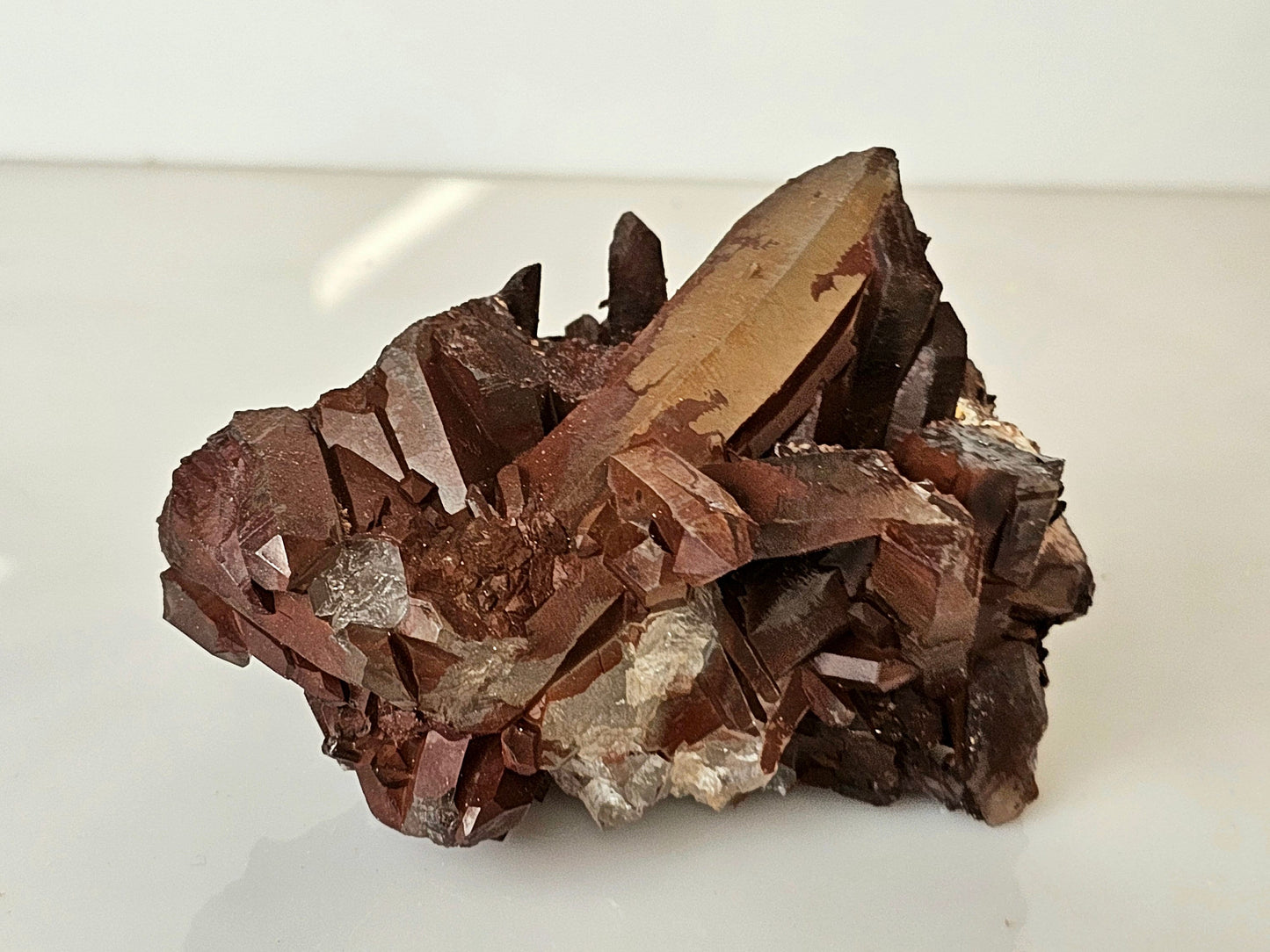 15) Hematite Stained Quartz Crystal Cluster