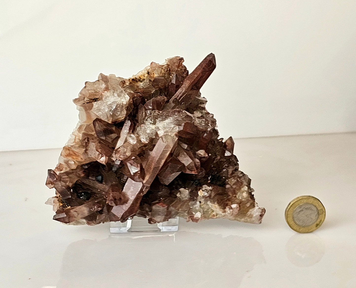 14) Hematite Stained Quartz Crystal Cluster