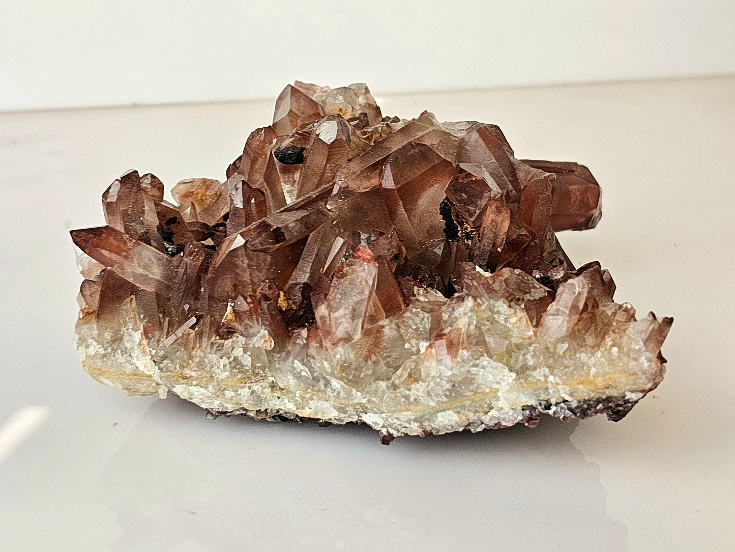 14) Hematite Stained Quartz Crystal Cluster