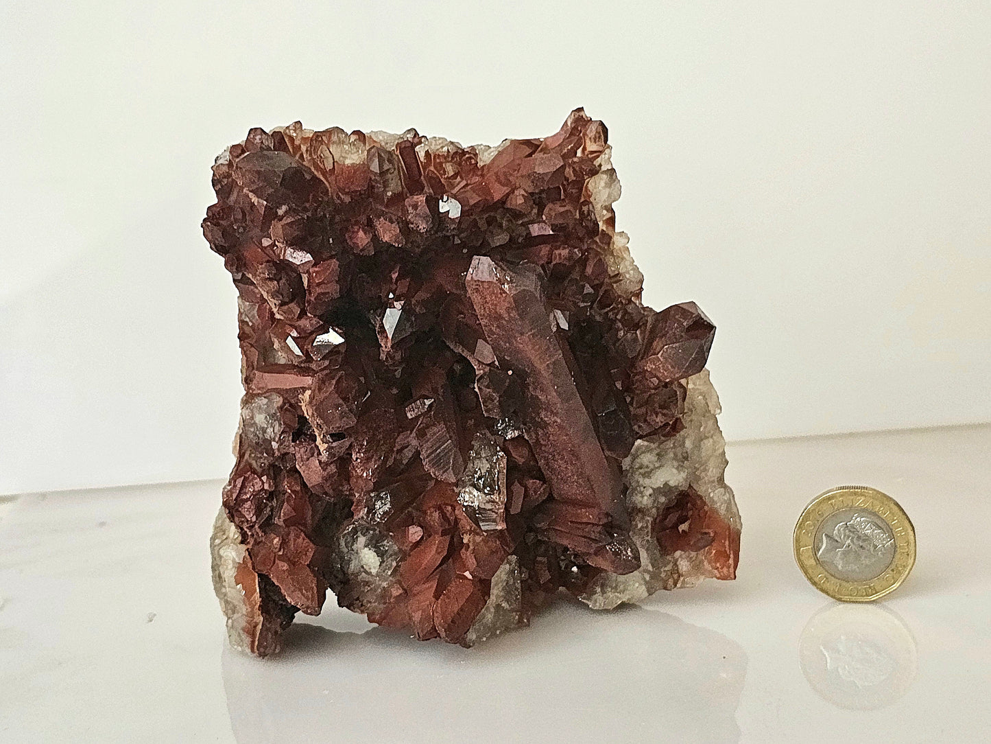 13) Hematite Stained Quartz Crystal Cluster
