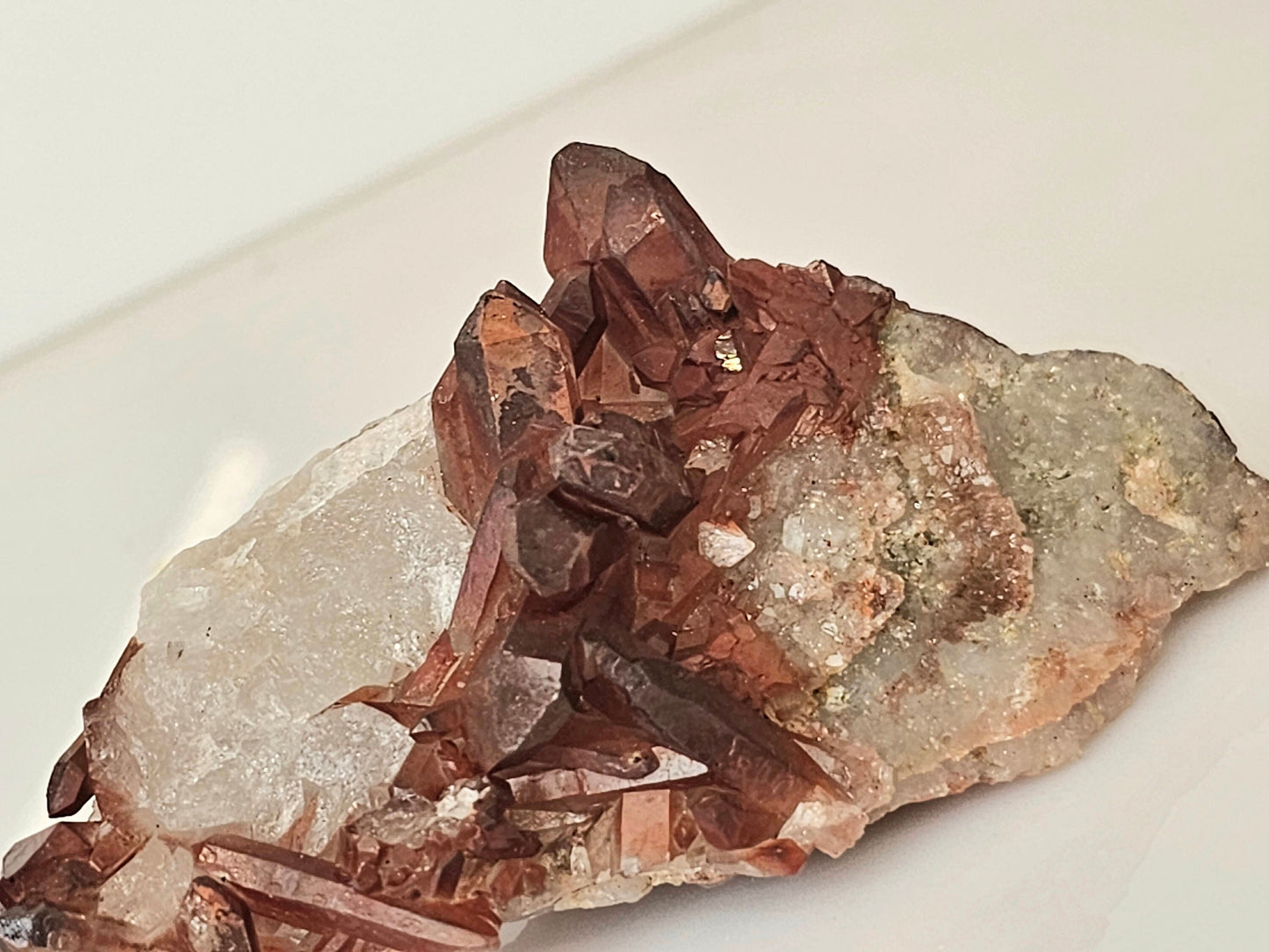 3) Hematite Stained Quartz Crystal Cluster