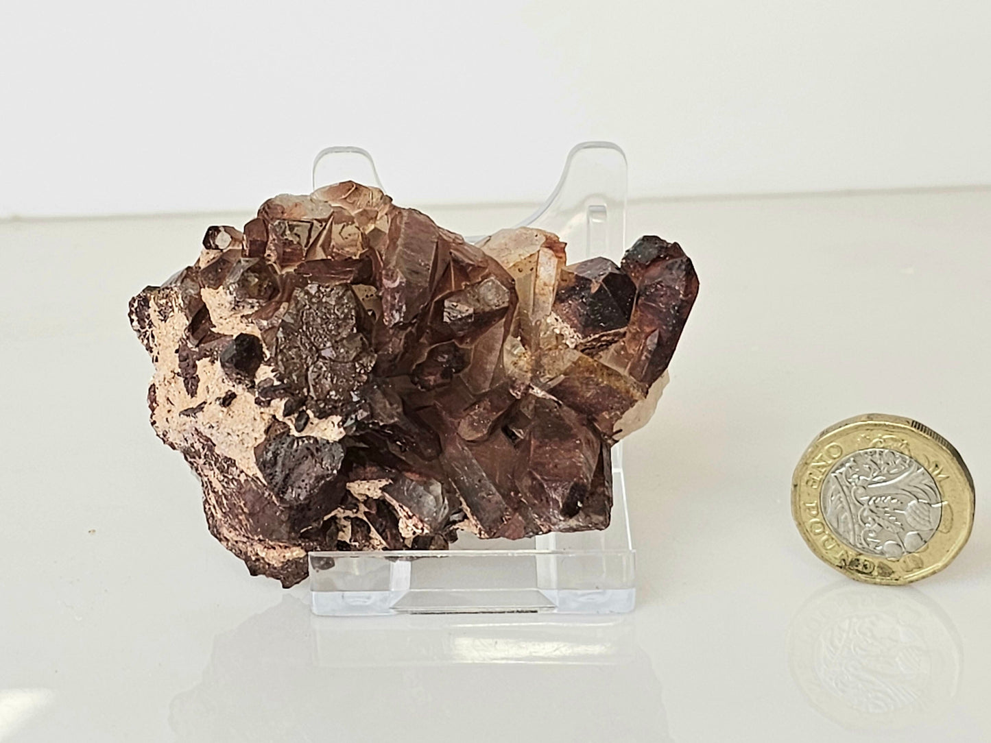 5) Hematite Stained Quartz Crystal Cluster