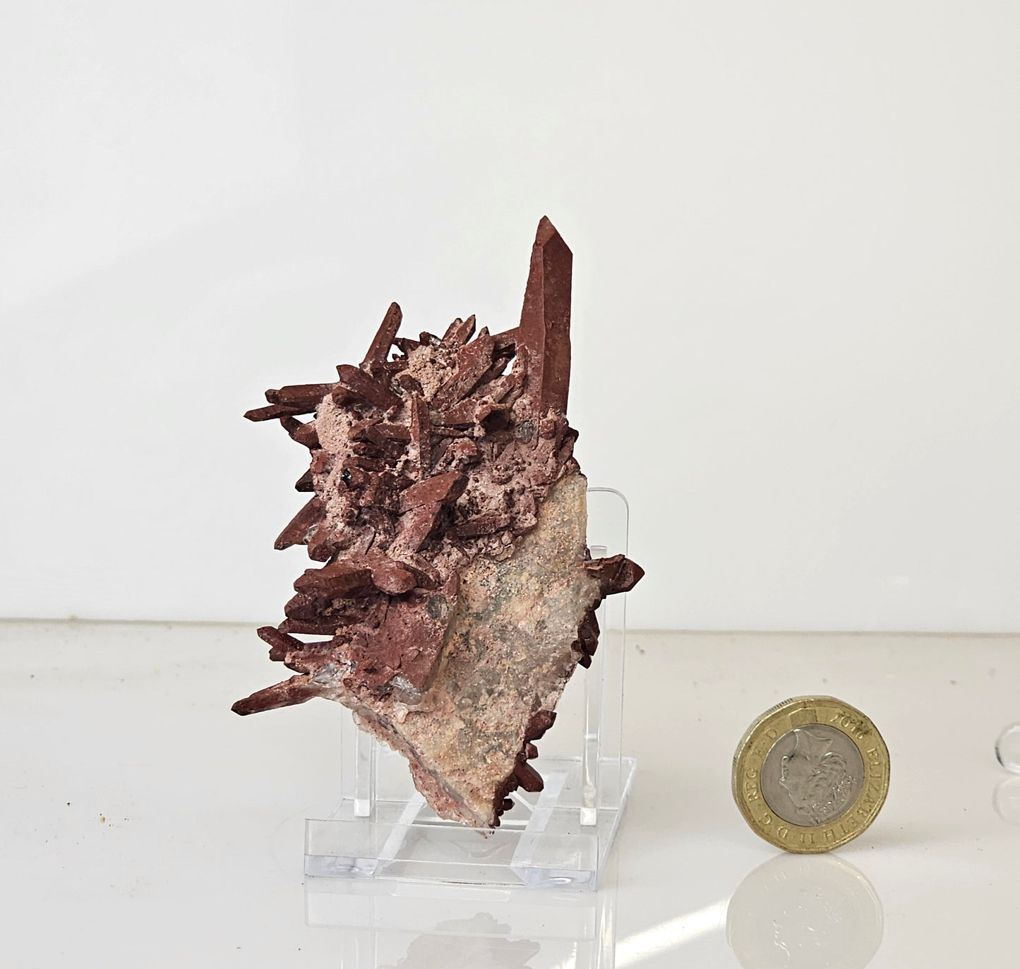 1) Hematite Stained Quartz Crystal Cluster