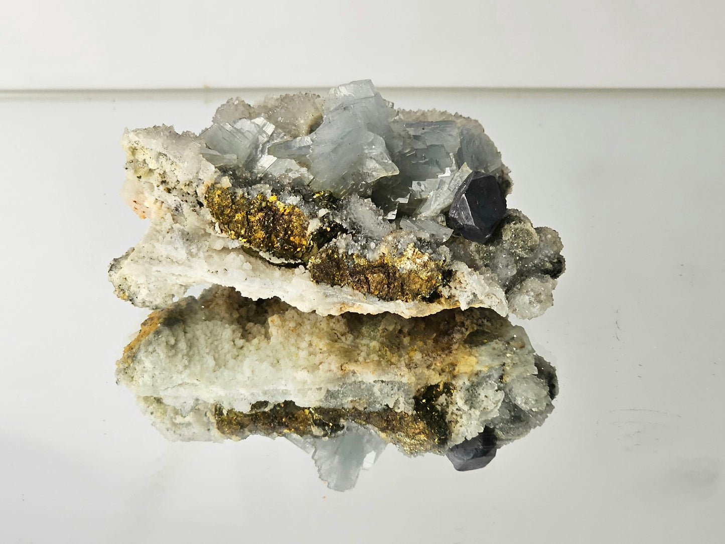 1) Blue Baryte Pyrite Crystal