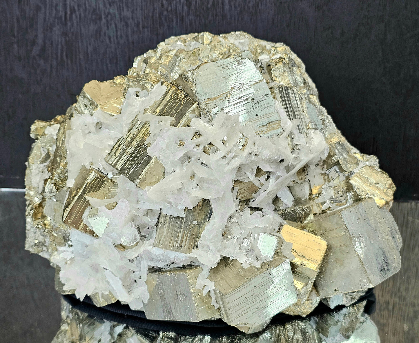 Very Large Pyrite Crystal Cubic Cluster With Mangano Calcite