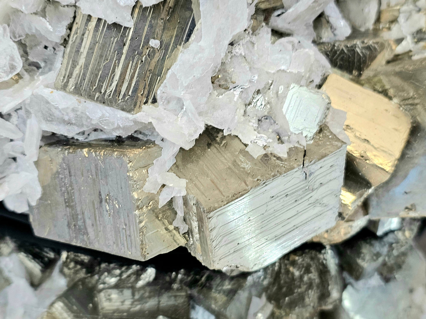 Very Large Pyrite Crystal Cubic Cluster With Mangano Calcite