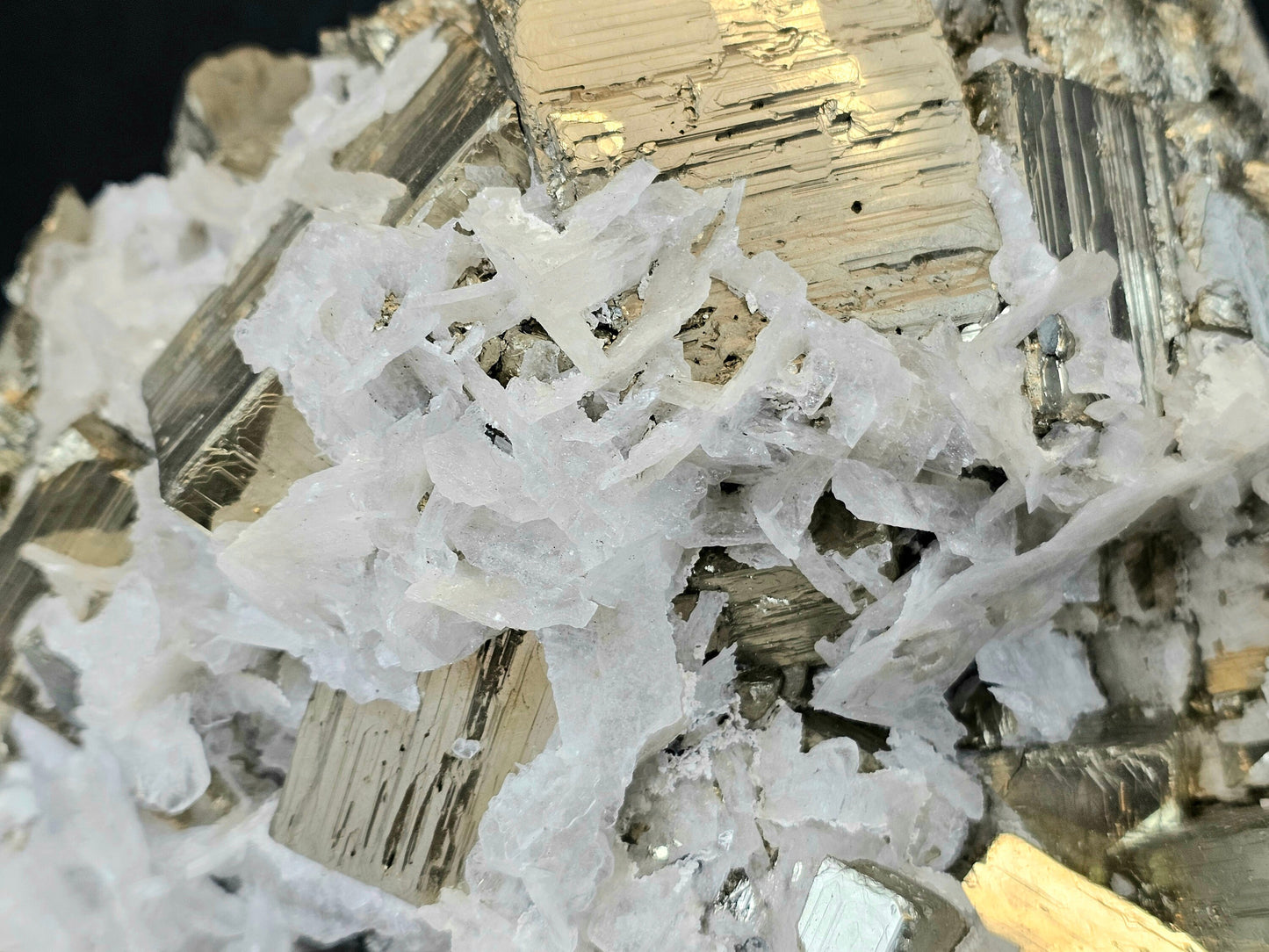 Very Large Pyrite Crystal Cubic Cluster With Mangano Calcite