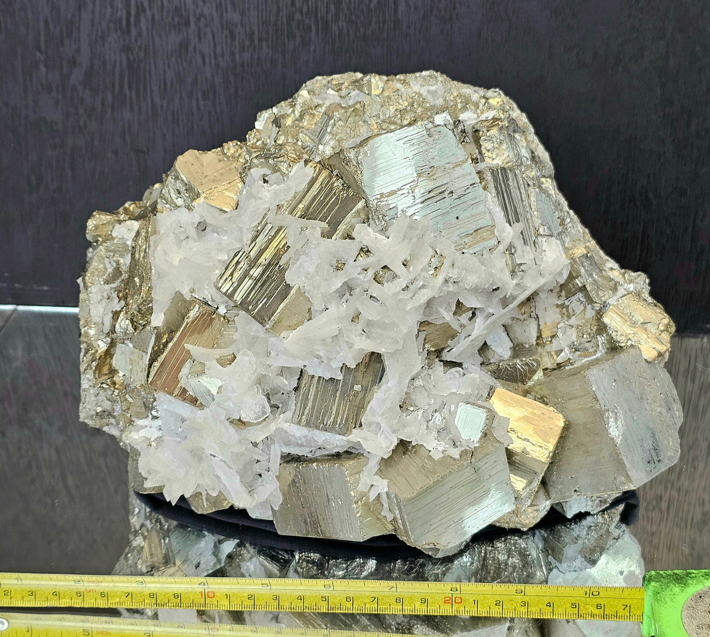 Very Large Pyrite Crystal Cubic Cluster With Mangano Calcite