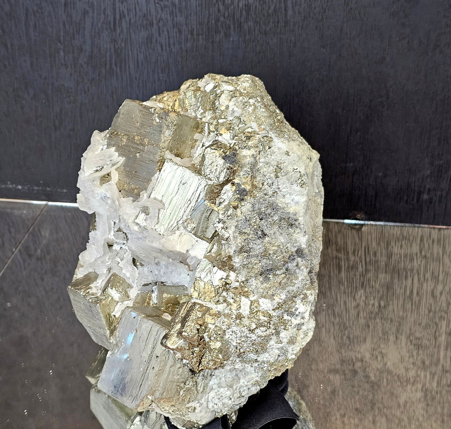 Very Large Pyrite Crystal Cubic Cluster With Mangano Calcite