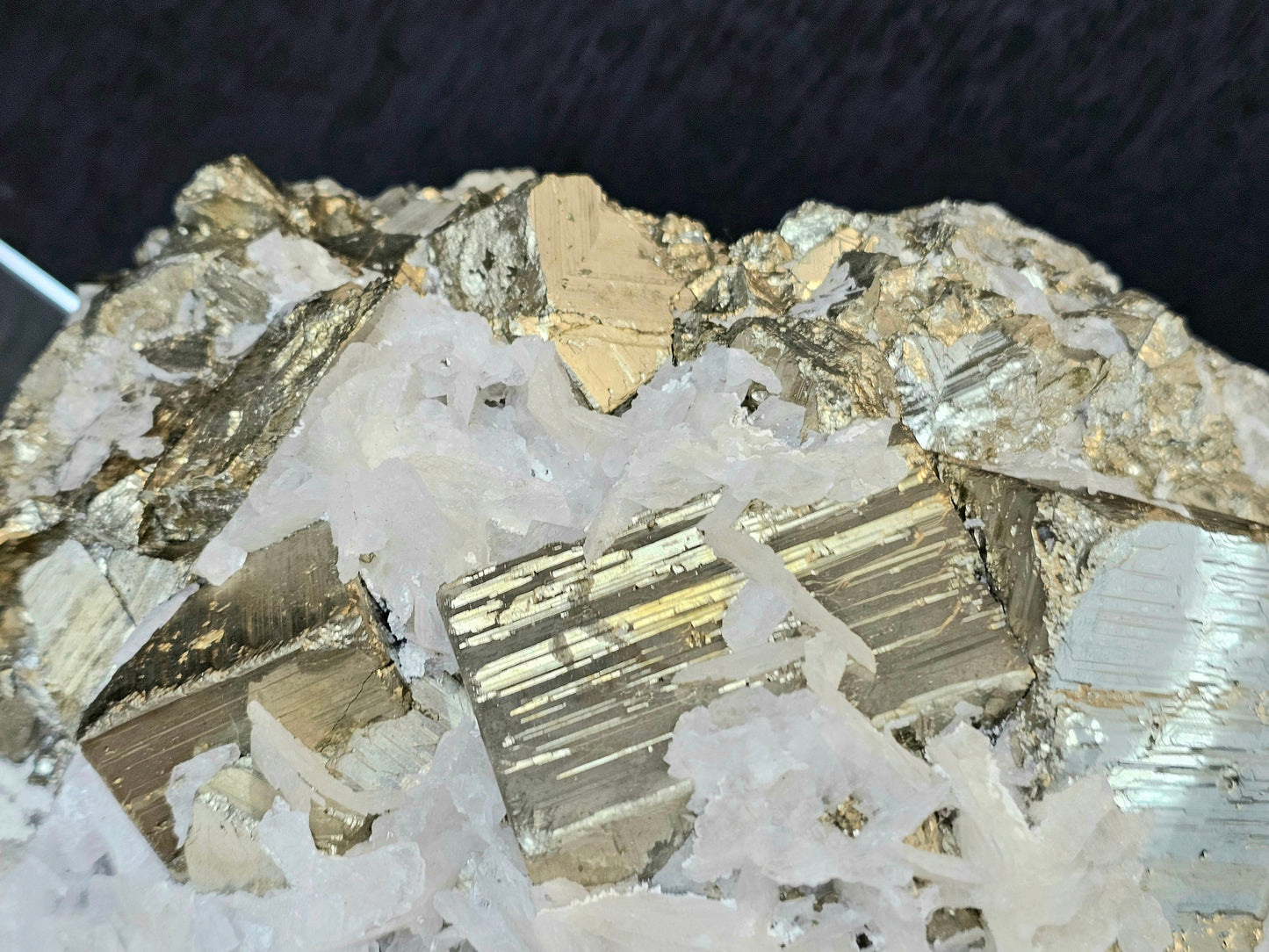 Very Large Pyrite Crystal Cubic Cluster With Mangano Calcite