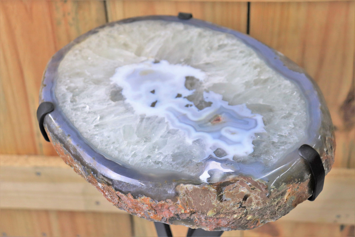 Crystal Side/Coffee table - Quartz Geode & Agate Slice - unique crystal home decor