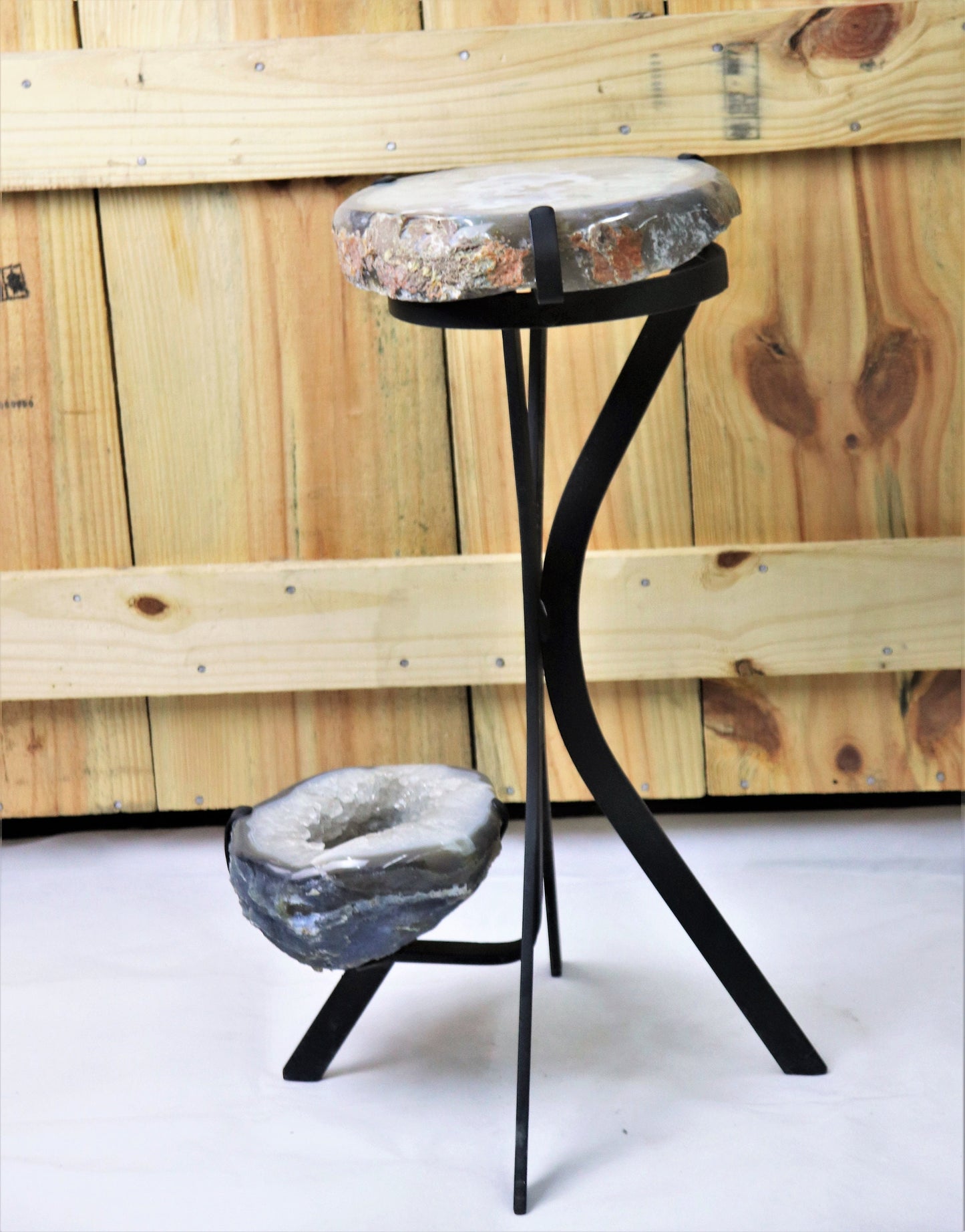 Crystal Side/Coffee table - Quartz Geode & Agate Slice - unique crystal home decor
